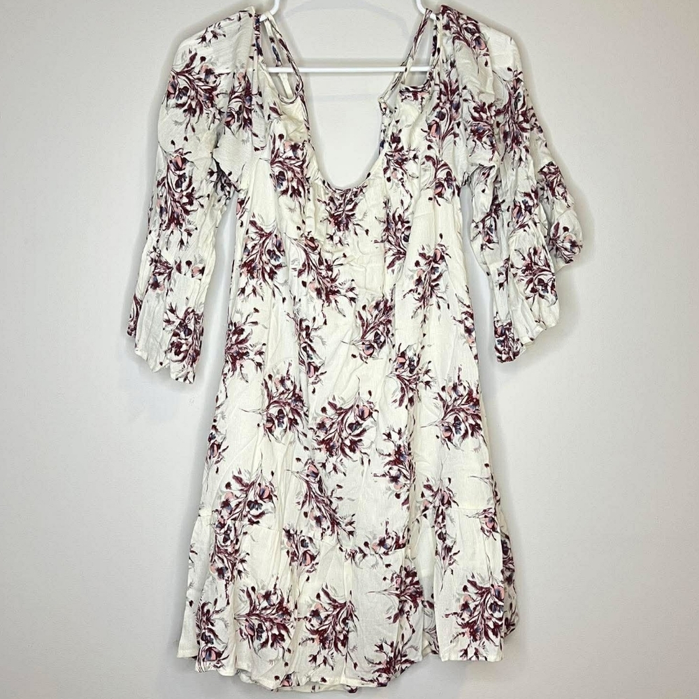 Altar'd State Cream Mini Dress with Burgundy Floral Print